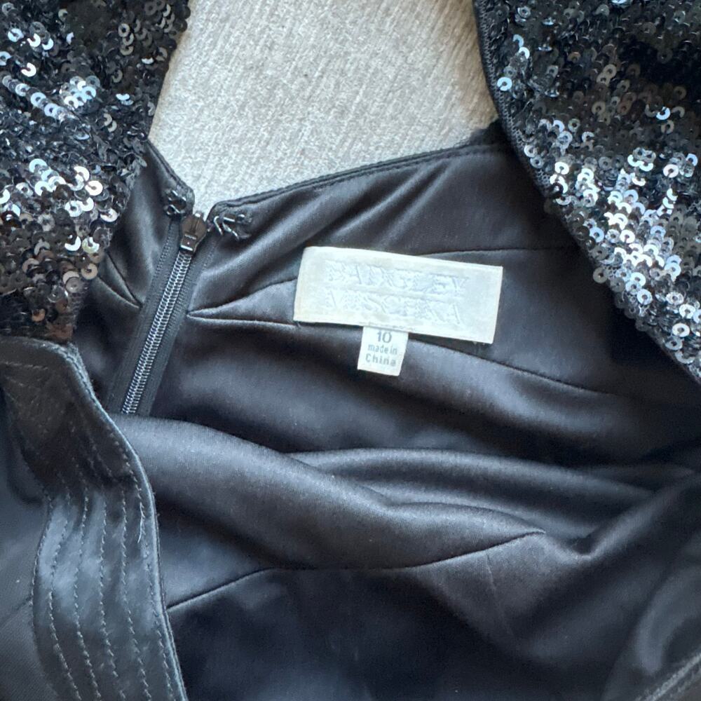 Badgley Mischka Black Sequin Cutout Evening Gown - Picture 4 of 6